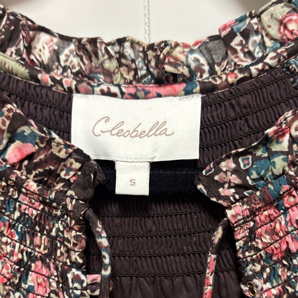 Cleobella Brown Floral Midi Dress with Ruffle Cap Sleeves - Picture 5 of 5